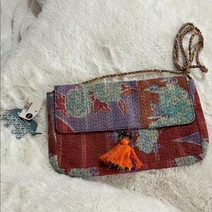 OOAK KANTHA World Market vintage SARI BOHO HIPPIE crossbody shoulder pouch purse